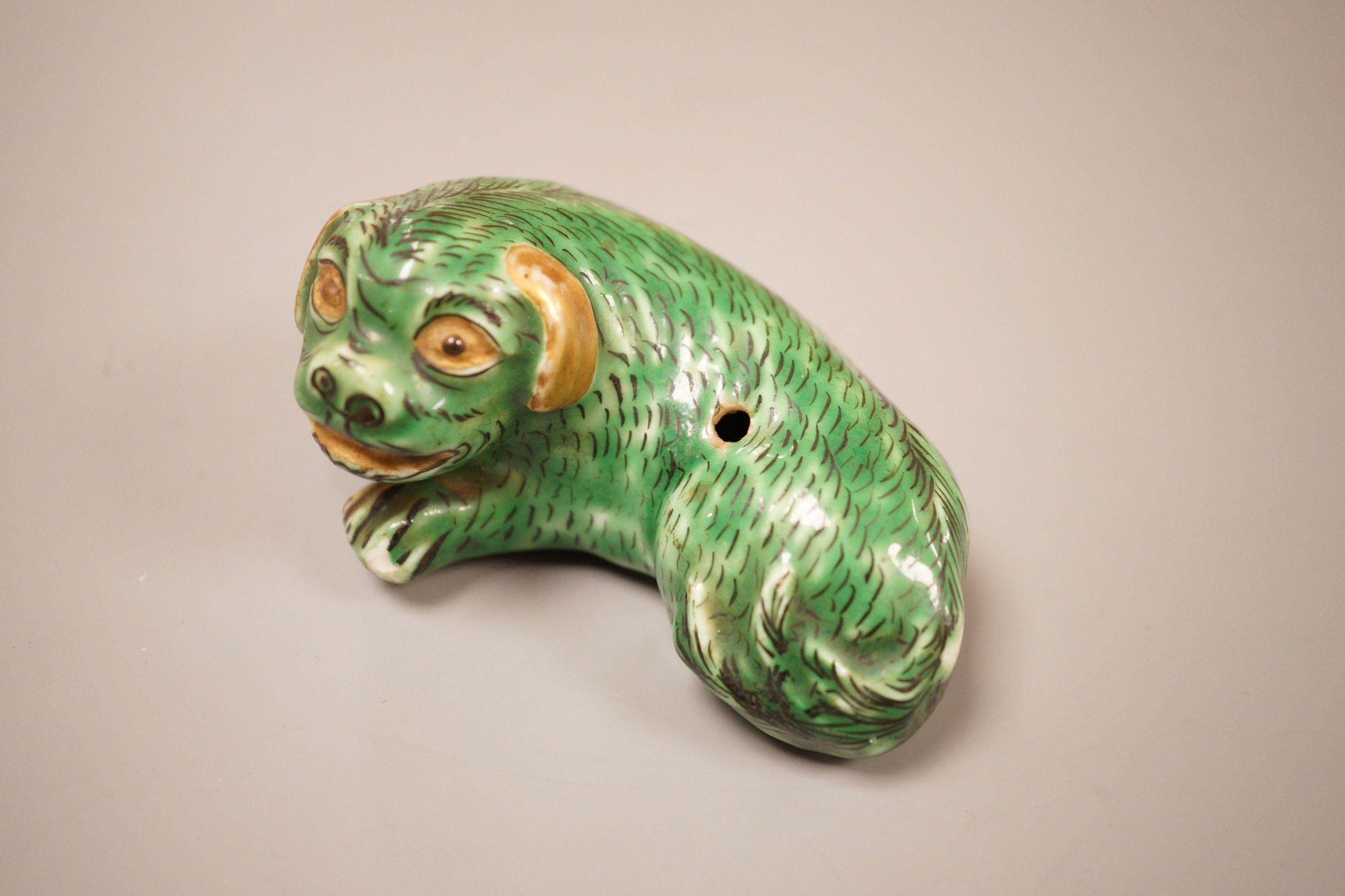 A small Chinese or Japanese green glazed dog waterdropper, 8.5cm wide